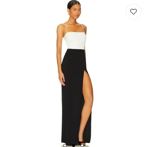 NEW Amanda Uprichard Avani Long Dress M Black White Colorblock Formal Evening - Picture 2 of 7